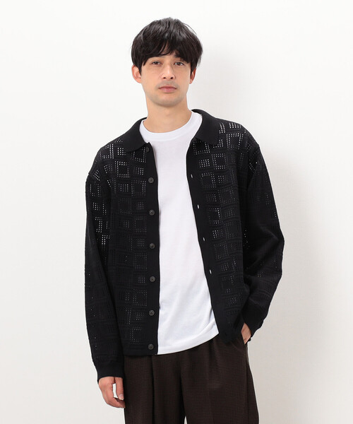 COMME CA ISM(コムサイズム)の「メッシュ編み ポロカーディガン(カーディガン/ボレロ・メンズ・ブラック/ブラウン/ネイビー・MEDIUM/LARGE)」の8枚目の写真