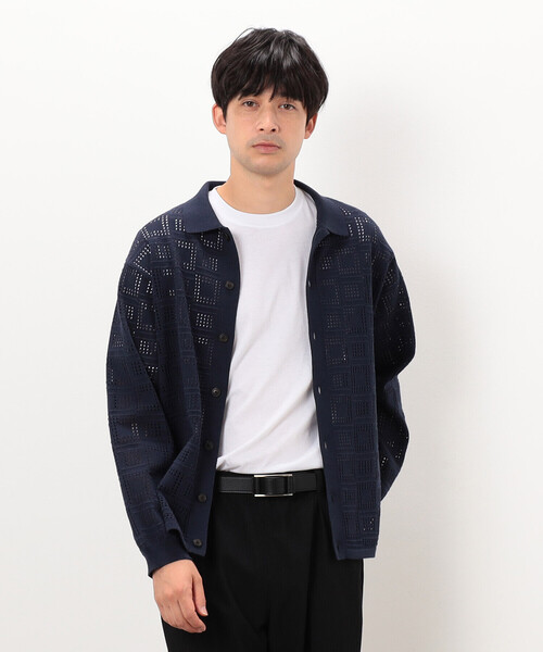 COMME CA ISM(コムサイズム)の「メッシュ編み ポロカーディガン(カーディガン/ボレロ・メンズ・ブラック/ブラウン/ネイビー・MEDIUM/LARGE)」の11枚目の写真