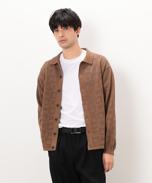 COMME CA ISM(コムサイズム)の「メッシュ編み ポロカーディガン(カーディガン/ボレロ・メンズ・ブラック/ブラウン/ネイビー・MEDIUM/LARGE)」の13枚目の写真