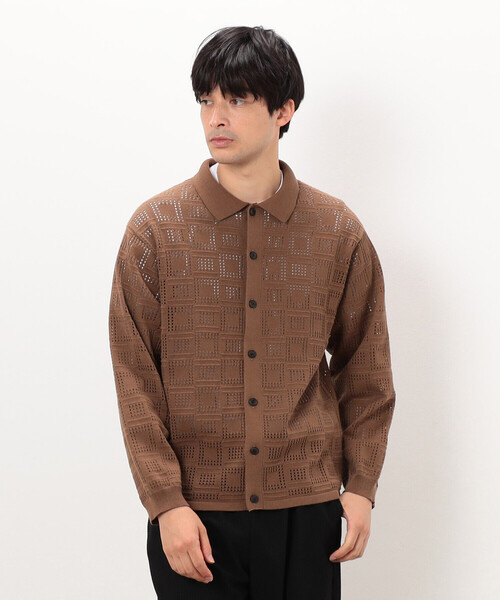 COMME CA ISM(コムサイズム)の「メッシュ編み ポロカーディガン(カーディガン/ボレロ・メンズ・ブラック/ブラウン/ネイビー・MEDIUM/LARGE)」の4枚目の写真