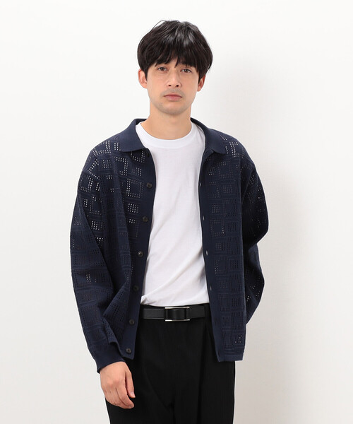 COMME CA ISM(コムサイズム)の「メッシュ編み ポロカーディガン(カーディガン/ボレロ・メンズ・ブラック/ブラウン/ネイビー・MEDIUM/LARGE)」の5枚目の写真