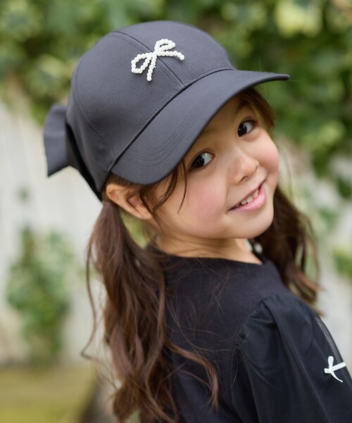 美品　【yori】 洗える 日よけ付きリボンキャップ ブラック 帽子 UV日よけ付きリボンキャップ | all item| yori