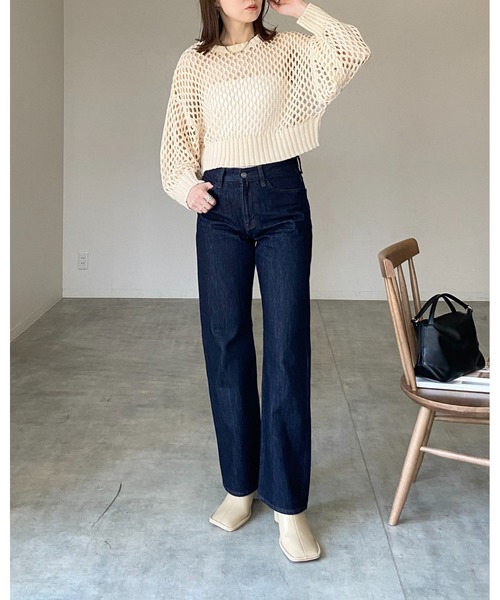 jaded london シアーニット　メッシュニット　トップス セール】透かし編み長袖ショート丈シアーメッシュニットトップス