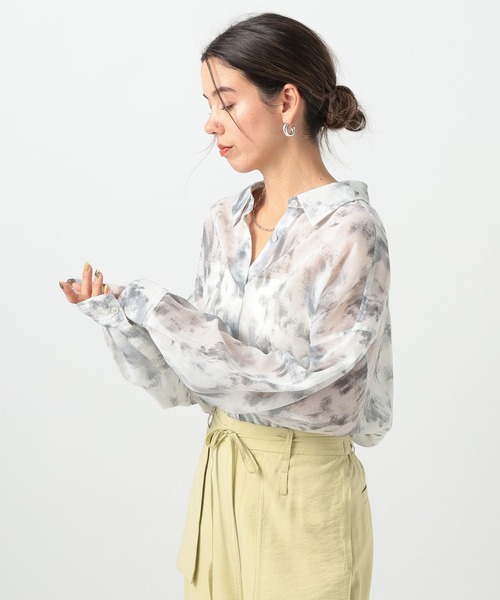 BAYFLOW（ベイフロー）の「ニュアンスパターンロングスリーブシャツ（シャツ/ブラウス・レディース・オフホワイト/ピンク/ミント/イエロー・FREE）」の6枚目の写真