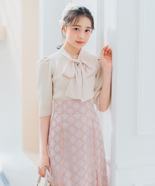 WILLSELECTION（ウィルセレクション）の「リボンタイ5分袖リブニット（ニット/セーター・レディース・アイボリー/ミント/ピンク・FREE）」の6枚目の写真