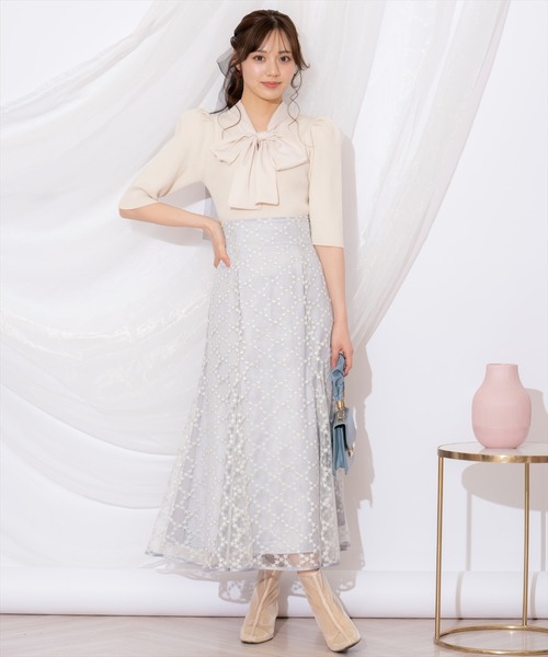 WILLSELECTION（ウィルセレクション）の「リボンタイ5分袖リブニット（ニット/セーター・レディース・アイボリー/ミント/ピンク・FREE）」の8枚目の写真