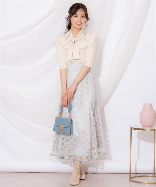 WILLSELECTION（ウィルセレクション）の「リボンタイ5分袖リブニット（ニット/セーター・レディース・アイボリー/ミント/ピンク・FREE）」の9枚目の写真