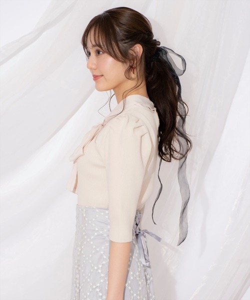 WILLSELECTION（ウィルセレクション）の「リボンタイ5分袖リブニット（ニット/セーター・レディース・アイボリー/ミント/ピンク・FREE）」の12枚目の写真
