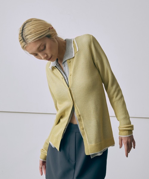 EN NEUME(エンノイム)の「Linen-Feel Color-Block Tunic Cardigan(カーディガン/ボレロ・レディース・イエロー/杢グレー/ブラック・FREE)」の3枚目の写真