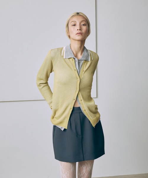 EN NEUME(エンノイム)の「Linen-Feel Color-Block Tunic Cardigan(カーディガン/ボレロ・レディース・イエロー/杢グレー/ブラック・FREE)」の9枚目の写真