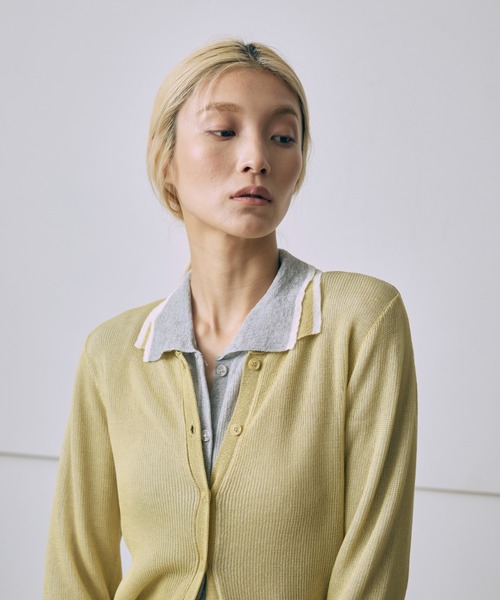 EN NEUME(エンノイム)の「Linen-Feel Color-Block Tunic Cardigan(カーディガン/ボレロ・レディース・イエロー/杢グレー/ブラック・FREE)」の11枚目の写真