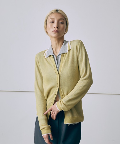 EN NEUME(エンノイム)の「Linen-Feel Color-Block Tunic Cardigan(カーディガン/ボレロ・レディース・イエロー/杢グレー/ブラック・FREE)」の8枚目の写真
