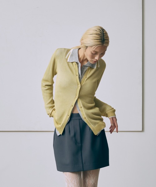 EN NEUME(エンノイム)の「Linen-Feel Color-Block Tunic Cardigan(カーディガン/ボレロ・レディース・イエロー/杢グレー/ブラック・FREE)」の10枚目の写真