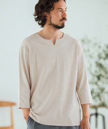 Magine | mlt5150-Linen Blend Fabric Keyneck T-shirt 7分袖Tシャツ(Tシャツ/カットソー)