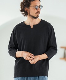 mlt5150-Linen Blend Fabric Keyneck T-shirt 7分袖Tシャツ