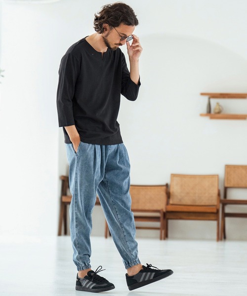 Magine（マージン）の「mlt5150-Linen Blend Fabric Keyneck T-shirt 7分袖Tシャツ（Tシャツ/カットソー・メンズ・ブラック/グレイッシュベージュ/ベージュ・44/46/48）」の22枚目の写真