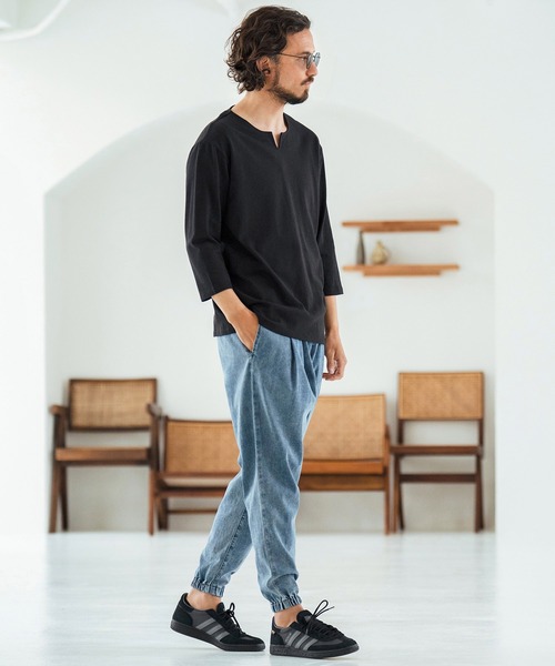 Magine（マージン）の「mlt5150-Linen Blend Fabric Keyneck T-shirt 7分袖Tシャツ（Tシャツ/カットソー・メンズ・ブラック/グレイッシュベージュ/ベージュ・44/46/48）」の21枚目の写真