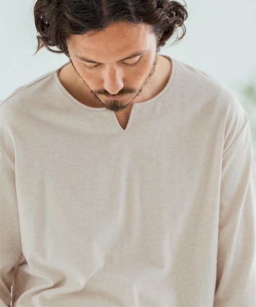 Magine（マージン）の「mlt5150-Linen Blend Fabric Keyneck T-shirt 7分袖Tシャツ（Tシャツ/カットソー・メンズ・ブラック/グレイッシュベージュ/ベージュ・44/46/48）」の20枚目の写真
