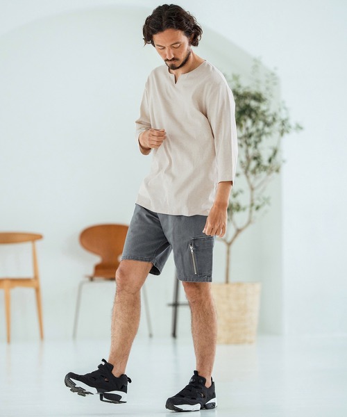 Magine（マージン）の「mlt5150-Linen Blend Fabric Keyneck T-shirt 7分袖Tシャツ（Tシャツ/カットソー・メンズ・ブラック/グレイッシュベージュ/ベージュ・44/46/48）」の16枚目の写真