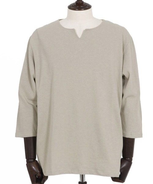 Magine（マージン）の「mlt5150-Linen Blend Fabric Keyneck T-shirt 7分袖Tシャツ（Tシャツ/カットソー・メンズ・ブラック/グレイッシュベージュ/ベージュ・44/46/48）」の9枚目の写真