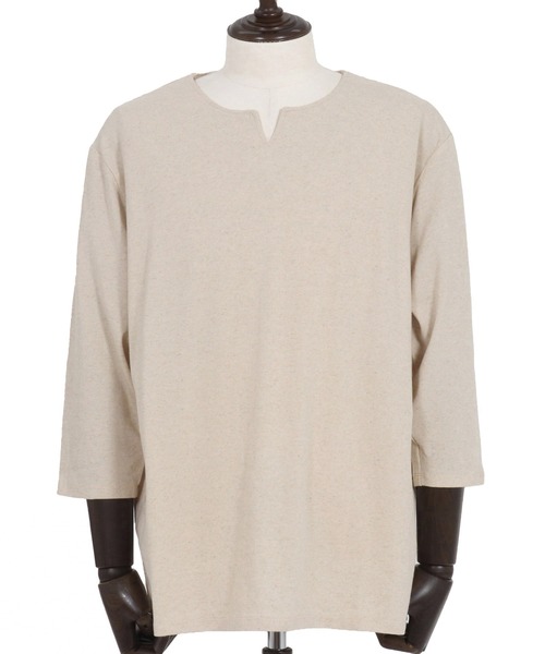 Magine（マージン）の「mlt5150-Linen Blend Fabric Keyneck T-shirt 7分袖Tシャツ（Tシャツ/カットソー・メンズ・ブラック/グレイッシュベージュ/ベージュ・44/46/48）」の8枚目の写真