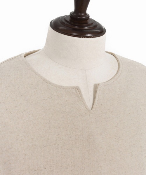 Magine（マージン）の「mlt5150-Linen Blend Fabric Keyneck T-shirt 7分袖Tシャツ（Tシャツ/カットソー・メンズ・ブラック/グレイッシュベージュ/ベージュ・44/46/48）」の6枚目の写真