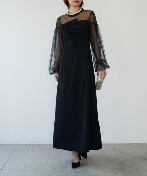 My shawty(マイシャウティー)の「twist sheer dress(ドレス・レディース・ブラック/ネイビー・FREE)」の2枚目の写真