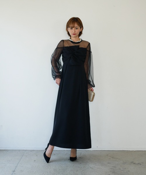 My shawty(マイシャウティー)の「twist sheer dress(ドレス・レディース・ブラック/ネイビー・FREE)」の6枚目の写真
