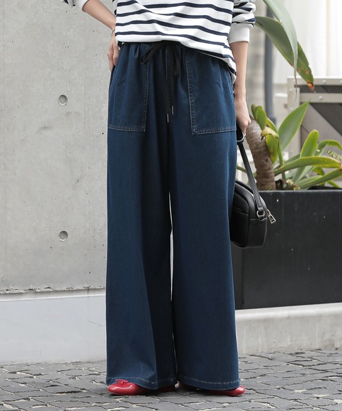 n'OrLABEL（ノアールレーベル）の「【機能素材】『ジャージーデニムベイカーパンツ』（デニムパンツ・レディース・ブルー/ネイビー/ライトブルー・2/1）」の2枚目の写真