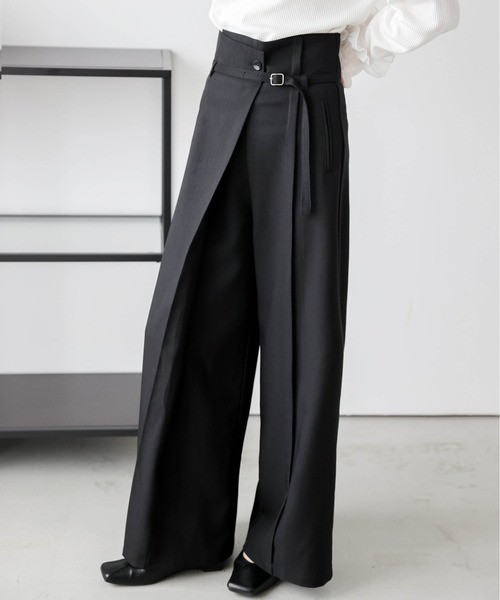 LINEN COTTON PIN-STRIPED UNEVEN DYEING PANELLED FLARE SKIRT