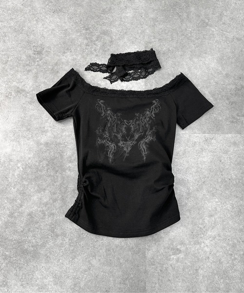 jiasecond.(ジアセカンド)の「【jiasecond.】レースマフラー付きオープンネックトップス / カットソー Tシャツ バレエコア ガーリー タイ付き ボウタイ 半袖 ブラック ホワイト チャコール ZOZOTOWN限定(Tシャツ/カットソー・レディース・ホワイト/ブラック/チャコールグレー・FREE)」の9枚目の写真