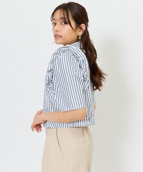 AND COUTURE(アンドクチュール)の「ビジュー付きストライプフリルシャツ(シャツ/ブラウス・レディース・ブルー系その他/パープル系その他/ホワイト系その他2/ネイビー/ホワイト系その他・FREE)」の14枚目の写真