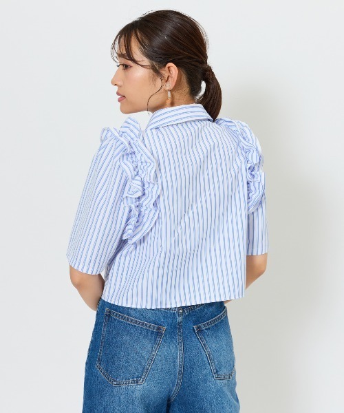 AND COUTURE(アンドクチュール)の「ビジュー付きストライプフリルシャツ(シャツ/ブラウス・レディース・ブルー系その他/パープル系その他/ホワイト系その他2/ネイビー/ホワイト系その他・FREE)」の20枚目の写真