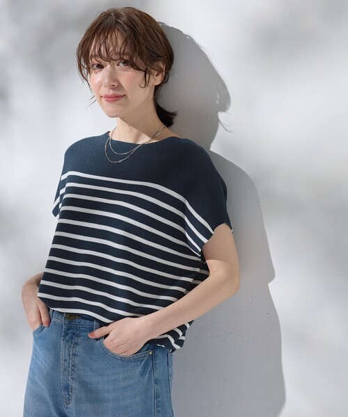 Aimeine ジャガードフレンチスリーブニット &g'aime】フレンチスリーブニット Cap Sleeve Knit Top（ニット