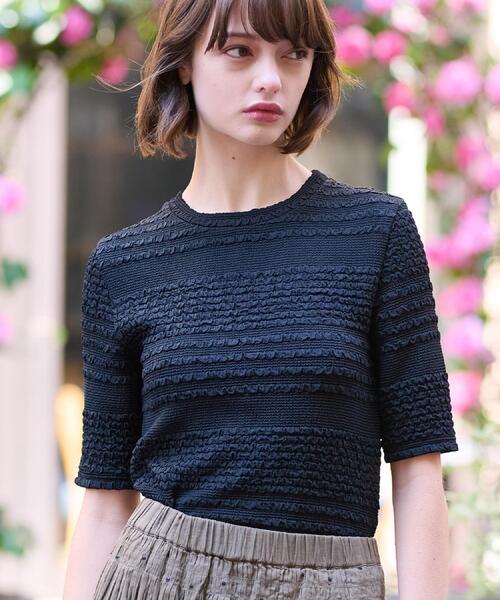 DRESSTERIOR（ドレステリア）の「【洗える/伸縮性】フリルジャージTシャツ（Tシャツ/カットソー・レディース・ブラウン系その他/ブラック/ホワイト・38/36/34）」の3枚目の写真