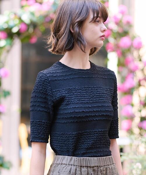 DRESSTERIOR（ドレステリア）の「【洗える/伸縮性】フリルジャージTシャツ（Tシャツ/カットソー・レディース・ブラウン系その他/ブラック/ホワイト・38/36/34）」の15枚目の写真