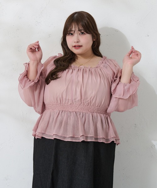 ブラウス シャツ 「大きいサイズ」2Wayラメシフォンシャーリングブラウス レディース 大きいサイズ】2Wayラメシフォンシャーリングブラウス（シャツ