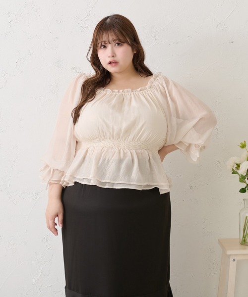 Louiosy(ルオシー)の「【大きいサイズ】2Wayラメシフォンシャーリングブラウス(シャツ/ブラウス・レディース・ピンク/ブルー系その他/アイボリー・4L/X-LARGE/3L)」の15枚目の写真