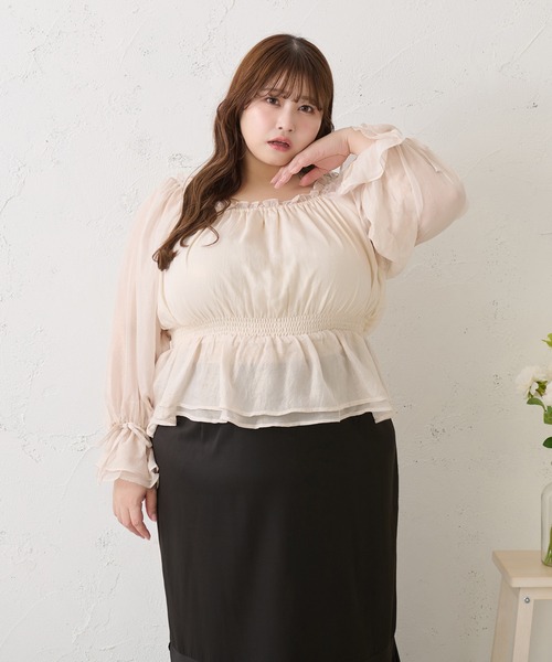 Louiosy(ルオシー)の「【大きいサイズ】2Wayラメシフォンシャーリングブラウス(シャツ/ブラウス・レディース・ピンク/ブルー系その他/アイボリー・4L/X-LARGE/3L)」の18枚目の写真