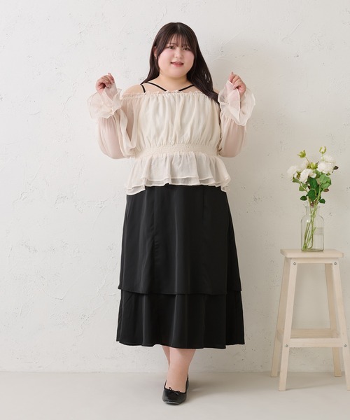 ブラウス シャツ 「大きいサイズ」2Wayラメシフォンシャーリングブラウス レディース 大きいサイズ】2Wayラメシフォンシャーリングブラウス（シャツ