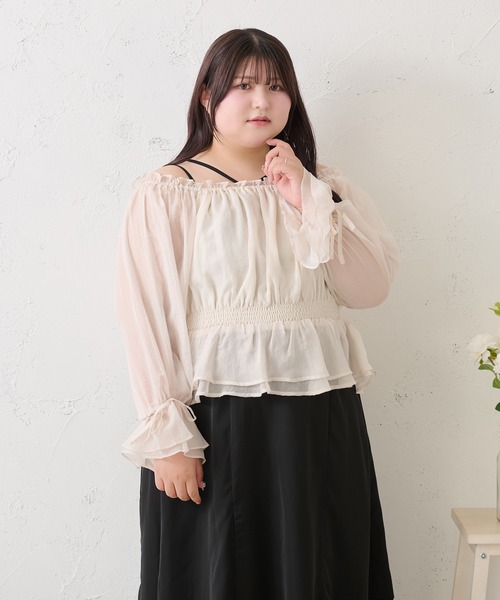 ブラウス シャツ 「大きいサイズ」2Wayラメシフォンシャーリングブラウス レディース 大きいサイズ】2Wayラメシフォンシャーリングブラウス（シャツ