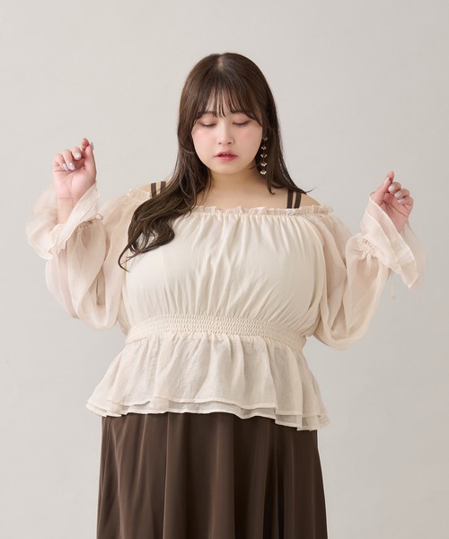 Louiosy(ルオシー)の「【大きいサイズ】2Wayラメシフォンシャーリングブラウス(シャツ/ブラウス・レディース・ピンク/ブルー系その他/アイボリー・4L/X-LARGE/3L)」の4枚目の写真