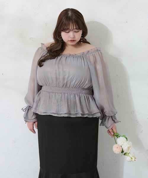 ブラウス シャツ 「大きいサイズ」2Wayラメシフォンシャーリングブラウス レディース 大きいサイズ】2Wayラメシフォンシャーリングブラウス（シャツ