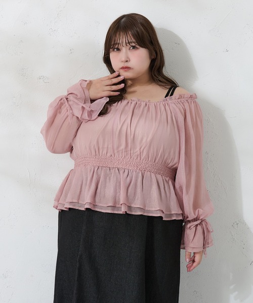 Louiosy(ルオシー)の「【大きいサイズ】2Wayラメシフォンシャーリングブラウス(シャツ/ブラウス・レディース・ピンク/ブルー系その他/アイボリー・4L/X-LARGE/3L)」の10枚目の写真