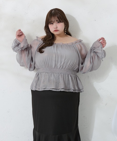 Louiosy(ルオシー)の「【大きいサイズ】2Wayラメシフォンシャーリングブラウス(シャツ/ブラウス・レディース・ピンク/ブルー系その他/アイボリー・4L/X-LARGE/3L)」の9枚目の写真