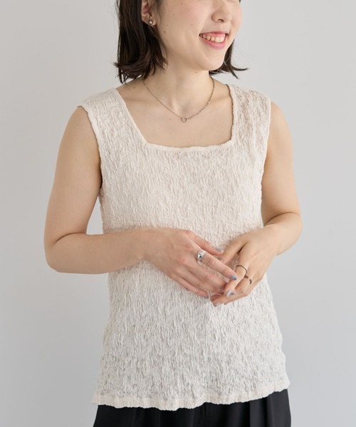 Green　Parks（グリーンパークス）の「表面感タンクトップ（タンクトップ・レディース・グリーン/アイボリー/ブラウン/ブラック・FREE）」の2枚目の写真