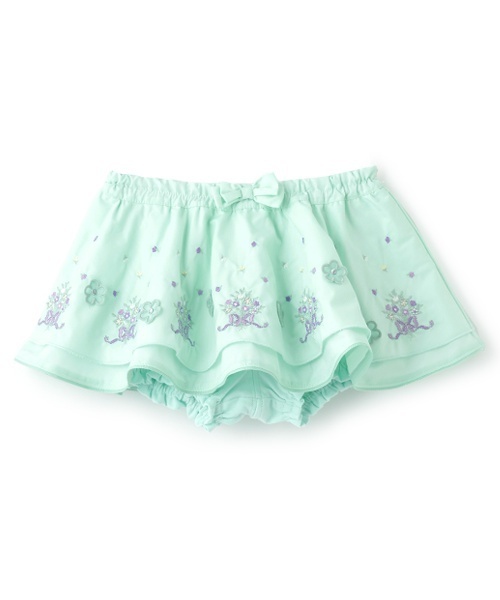 ANNA SUI MINI 150cmフリル付きトレーナー　スカート パンツ フラワーリース柄スカート付きカバーパンツ(F 白): 新生児