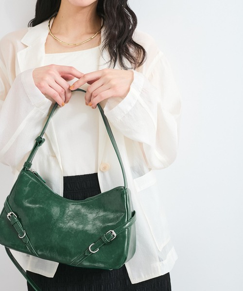 VIS（ビス）の「フロントベルトショルダーバッグ（ハンドバッグ・レディース・ブラック/ダークグリーン/シルバー・FREE）」の3枚目の写真