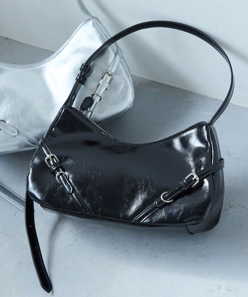 VIS（ビス）の「フロントベルトショルダーバッグ（ハンドバッグ・レディース・ブラック/ダークグリーン/シルバー・FREE）」の4枚目の写真