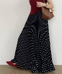 ドット柄プリーツロングスカート